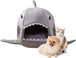 JENPECH Cat House - Self-Warming 2 In 1 Foldable Comfortable Shark Shape Cave Design Pet Cat Bed Tent House Teddy House For Cats Small Dogs Grey S -Purritos Shop 31BLyCPDmyL. AC 2