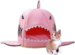 JENPECH Cat House - Self-Warming 2 In 1 Foldable Comfortable Shark Shape Cave Design Pet Cat Bed Tent House Teddy House For Cats Small Dogs Grey S -Purritos Shop 31NTpjGFlgL. AC 1
