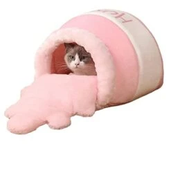 NARCNTON Pet Cat Four Seasons Universal Nest Small Dog Honey Pot With The Same Bed Cute Comfortable Warm Semi-Enclosed Kennel Cat Nest (Pink)