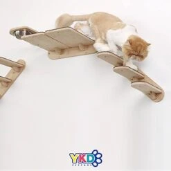 Cat Feeder Wall Mounted, Natural Bamboo Wood Suspension Cat Bowl, Cat Feeder Shelf With Two Bowls, Cat Climbing Shelves With Mat, Blocking Dog Stealing Cat Food, Cat Furniture For Indoor Cat -Purritos Shop 411ER9PXn1L