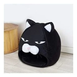 YangYan Cartoon Cat Bed Lovely Pet House For Puppy Cat Warm Soft Cat Cave Tent Waterproof Bottom Sleep Bag Cat Supplies (Color : Black, Size : 38cm38cm38cm) -Purritos Shop 41263L4JkcL