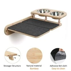Cat Feeder Wall Mounted, Natural Bamboo Wood Suspension Cat Bowl, Cat Feeder Shelf With Two Bowls, Cat Climbing Shelves With Mat, Blocking Dog Stealing Cat Food, Cat Furniture For Indoor Cat -Purritos Shop 415X0b1HyWL