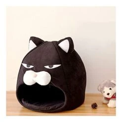 YangYan Cartoon Cat Bed Lovely Pet House For Puppy Cat Warm Soft Cat Cave Tent Waterproof Bottom Sleep Bag Cat Supplies (Color : Black, Size : 38cm38cm38cm) -Purritos Shop 416XWH7qSKL