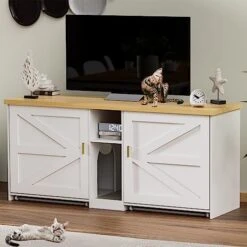 WJFORLION Cat Litter Box Enclosure, Cat Box Furniture Hidden - Hidden Cat Litter Box Furniture For 2 Cats, Large Wood Cat Litter Box Furniture For Living Room, White -Purritos Shop 4172kfQlocL