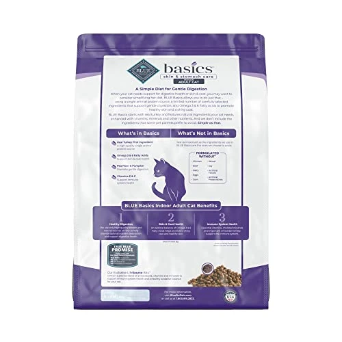 Blue Buffalo Basics Skin & Stomach Care Grain Free, Natural Indoor Adult Dry Cat Food, Turkey & Potato 11-lb 5 Blue Buffalo Basics Skin & Stomach Care Grain Free, Natural Indoor Adult Dry Cat Food, Turkey & Potato 11-lb - Image 3