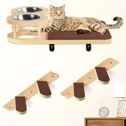 Cat Wall Shelves, Cat Feeding Shelf With Steps- Include Cat Food Shelf, 2 Cat Food Bowl And Cat Ladder, Wall Mounted Cat Feeder Shelf, Cat Furniture Wall For Indoor Playtime And Relaxation -Purritos Shop 41AkqjTYVUL