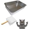 KUNWU Stainless Steel Food Grade 18" X 14" X 6" Extra Large Cat Litter Box With Silver Scoop Set -Purritos Shop 41BpGrHCPBL