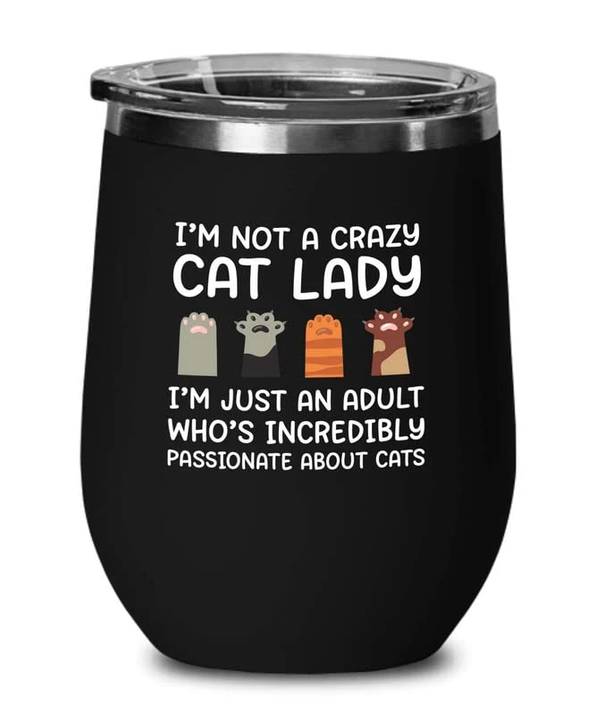 Flairy Land Cat Lady Black Wine Tumbler 12oz - Passionate About Cats -Cat Funny Gifts Cat Mom Cat Grandma Pet Paw Kitten Whiskers Cat Lovers Feline Cat Person Cat Rescuer 3 Flairy Land Cat Lady Black Wine Tumbler 12oz - Passionate About Cats -Cat Funny Gifts Cat Mom Cat Grandma Pet Paw Kitten Whiskers Cat Lovers Feline Cat Person Cat Rescuer