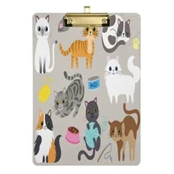 Cute Kitty Cat With Cat Breeds Toys And Food Plastic Clipboard Lovely Cat Kitchen Clipboards Low Profile Clip Boards For Students Office Man Woman Kids Standard A4 Letter Size 12.5x9 Inch Silver