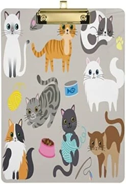 Cute Kitty Cat With Cat Breeds Toys And Food Plastic Clipboard Lovely Cat Kitchen Clipboards Low Profile Clip Boards For Students Office Man Woman Kids Standard A4 Letter Size 12.5x9 Inch Silver -Purritos Shop 41IMagbFPLL. AC 1