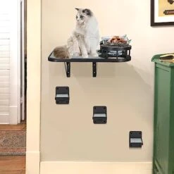 Cat Hammock Cat Wall Shelves With 3 Steps, Cat Scratching Post Cat Hammock And Perches With 2 Cat Food Bowls, Wood Cat Bed Furniture Wall Mounted, Cat Scratching Post Cat Wall Shelf -Purritos Shop 41Nxwsg4oiL