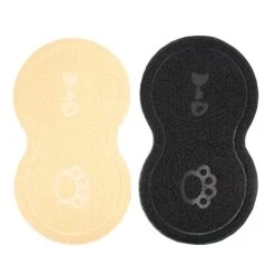 2 Pcs Cat Litter Mats Litter Trapping Mats Peanut Litter Mats Cat Dog Feeding Mats (Black+Beige)