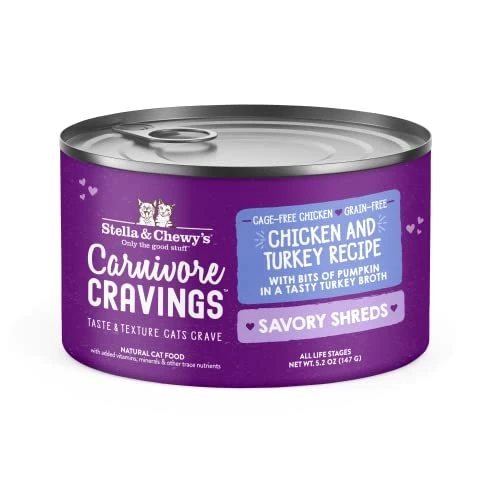 Stella & Chewy’s Carnivore Cravings Savory Shreds Cans – Grain Free, Protein Rich Wet Cat Food – Cage-Free Chicken & Turkey Recipe – (5.2 Ounce Cans, Case Of 24) 3 Stella & Chewy’s Carnivore Cravings Savory Shreds Cans – Grain Free, Protein Rich Wet Cat Food – Cage-Free Chicken & Turkey Recipe – (5.2 Ounce Cans, Case Of 24)