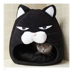 YangYan Cartoon Cat Bed Lovely Pet House For Puppy Cat Warm Soft Cat Cave Tent Waterproof Bottom Sleep Bag Cat Supplies (Color : Black, Size : 38cm38cm38cm) -Purritos Shop 41WMdTcaFsL