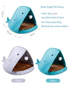 Cute Pet Bed Shark Shaped Cat Cave House Decorative Comfy Pet Nest Soft Small Animal Felt House -Purritos Shop 41WcqFGHl0L