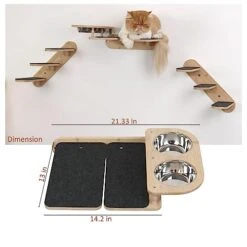 Cat Feeder Wall Mounted, Natural Bamboo Wood Suspension Cat Bowl, Cat Feeder Shelf With Two Bowls, Cat Climbing Shelves With Mat, Blocking Dog Stealing Cat Food, Cat Furniture For Indoor Cat -Purritos Shop 41XJ7Y71PHL