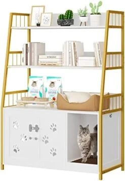 Recaceik Large Cat Litter Box Enclosure With Shelf Storage, Hidden Cat Washroom Furniture, Wooden Cat House With Scratch Pad, Sturdy Indoor Cat Cabinet With 2 Doors, Black -Purritos Shop 41XVaKZSArL. AC