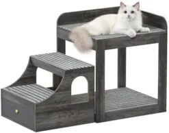 Cyclysio Pet Window Perch With Stairs, Super Large Pet Bunk Bed For Cats, Multi-Level Pet Seat Platform With Mats, Pet Bed Couch With Drawers For Bedside, Home, Indoor Use, Large Size, Grey -Purritos Shop 41XmU0lF7zL. AC
