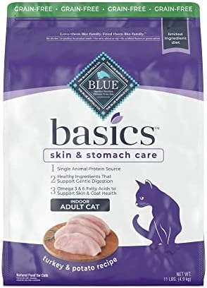 Blue Buffalo Basics Skin & Stomach Care Grain Free, Natural Indoor Adult Dry Cat Food, Turkey & Potato 11-lb 9 Blue Buffalo Basics Skin & Stomach Care Grain Free, Natural Indoor Adult Dry Cat Food, Turkey & Potato 11-lb - Image 7