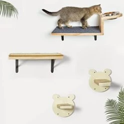 A.FATI Cat Wall Shelf, Wooden Cat Feeding Shelf With 2 Raised Bowls, 15° Tilted Feeding Position, Cat Shelves And Perches For Eating, Playing, Sleeping & Lounging -Purritos Shop 41aM3oT0T7L. AC
