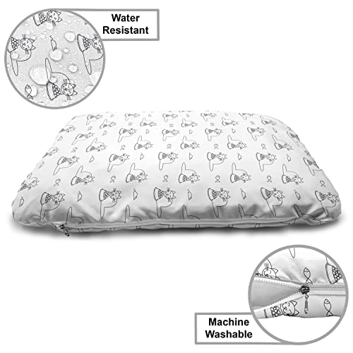 Lunarable Cat Wooden Pet House, Monochrome Doodle Style Feline Pattern With A Bowl Of Food Fish And Mouse Design, Outdoor & Indoor Portable Dog Kennel With Pillow And Cover, Medium, Black And White 7 Lunarable Cat Wooden Pet House, Monochrome Doodle Style Feline Pattern With A Bowl Of Food Fish And Mouse Design, Outdoor & Indoor Portable Dog Kennel With Pillow And Cover, Medium, Black And White - Image 5