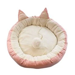 JENPECH Cute Cat Bed - Cat Ear Design - Non-Slip Bottom Comfortable Fabric Pet Sleeping Cushion For Cat - Comfortable Cat Bed For Indoor Cats
