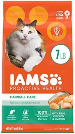 IAMS PROACTIVE HEALTH Adult Hairball Care Dry Cat Food With Chicken And Salmon Cat Kibble, 7 Lb. Bag -Purritos Shop 41efwB8AfvL. AC