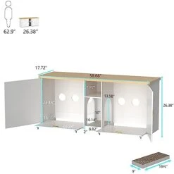 WJFORLION Cat Litter Box Enclosure, Cat Box Furniture Hidden - Hidden Cat Litter Box Furniture For 2 Cats, Large Wood Cat Litter Box Furniture For Living Room, White -Purritos Shop 41fCtpcO8vL