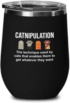Flairy Land Cat Lady Black Wine Tumbler 12oz - Catnipulation Defiition -Cat Funny Gifts Cat Mom Cat Grandma Pet Paw Kitten Whiskers Cat Lovers Feline Cat Person Cat Rescuer -Purritos Shop 41omYU2i6OL. AC