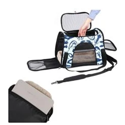 Pet Carrier Blue Seafood Pattern Soft-Sided Pet Travel Carriers For Corgi,Cats,Dogs Puppy Comfort Portable Foldable Pet Bag Airline Approved