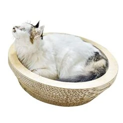Fhony Cat Scratching Column Relaxing Bed Cat Scratching Board With Catnip Durable Recycled Board Cushion Ball Toy Bell High-Density Recycled Corrugated Cat Scratcher Cat Toy Bowl,Large