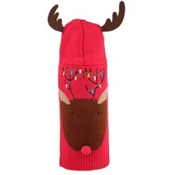 The Worthy Dog Rudy Reindeer Double Knit Hoodie Sweater With Button Hole Cute, Soft, Comfortable, Warm, Cold Winter Clothes Fits XL Dogs-Red