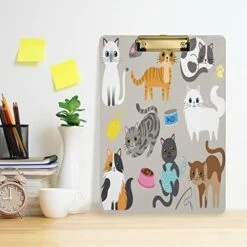 Cute Kitty Cat With Cat Breeds Toys And Food Plastic Clipboard Lovely Cat Kitchen Clipboards Low Profile Clip Boards For Students Office Man Woman Kids Standard A4 Letter Size 12.5x9 Inch Silver -Purritos Shop 41vezDBXUFL