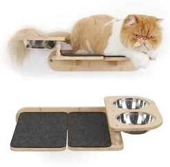 Cat Feeder Wall Mounted, Natural Bamboo Wood Suspension Cat Bowl, Cat Feeder Shelf With Two Bowls, Cat Climbing Shelves With Mat, Blocking Dog Stealing Cat Food, Cat Furniture For Indoor Cat -Purritos Shop 41w7mHW0zOL. AC