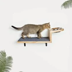 A.FATI Cat Wall Shelf, Wooden Cat Feeding Shelf With 2 Raised Bowls, 15° Tilted Feeding Position, Cat Shelves And Perches For Eating, Playing, Sleeping & Lounging -Purritos Shop 41zys2KmjkL. AC