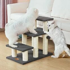 Pawque Dog Stairs & Cat Scratching Post Pet Steps For High Beds Couch, High-Strength Boards Holds Up To 150 Lbs For Indoor Small Cats Kittens Dogs Climbing Playing, 3 Combination Options, 3 Steps-Grey -Purritos Shop 511GJn BrhL. AC