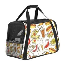 Pet Carrier Fast Food Pizza Hamburg Hot Dog Pattern Soft-Sided Pet Travel Carriers For Cats,Dogs Puppy Comfort Portable Foldable Pet Bag Airline Approved