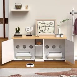 WJFORLION Cat Litter Box Enclosure, Cat Box Furniture Hidden - Hidden Cat Litter Box Furniture For 2 Cats, Large Wood Cat Litter Box Furniture For Living Room, White -Purritos Shop 512qUoWyT0L