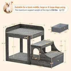 Cyclysio Pet Window Perch With Stairs, Super Large Pet Bunk Bed For Cats, Multi-Level Pet Seat Platform With Mats, Pet Bed Couch With Drawers For Bedside, Home, Indoor Use, Large Size, Grey -Purritos Shop 514fNvoMUBL