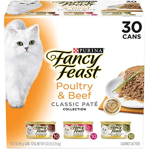 Purina Fancy Feast Grain Free Pate Wet Cat Food Variety Pack, Poultry & Beef Collection - (30) 3 Oz. Cans 3 Purina Fancy Feast Grain Free Pate Wet Cat Food Variety Pack, Poultry & Beef Collection - (30) 3 Oz. Cans