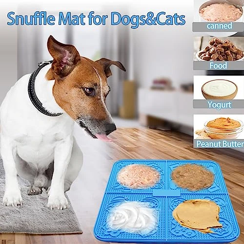 Femont X Large Licking Mat For Dog Slow Feeder Mat With 165 Strong Suction Cups For Peanut Butter,BPA Free Lick Pad For Pet Relieving Anxiety,Boredom,Grooming,Training(Blue,1 Spatula,1 Brush) 4 Femont X Large Licking Mat For Dog Slow Feeder Mat With 165 Strong Suction Cups For Peanut Butter,BPA Free Lick Pad For Pet Relieving Anxiety,Boredom,Grooming,Training(Blue,1 Spatula,1 Brush) - Image 2