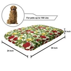 Lunarable Fruit Pet Bed, Repetitive Pattern Of Pear And Apple Branches With Leaves Blooming Organic Foods, Chew Resistant Pad For Dogs And Cats Cushion With Removable Cover, 24" X 39", Multicolor -Purritos Shop 51AwlfSxPsL