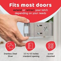 TheDoorLatch Steel Cat Door Strap And Latch, Sturdy Door Holder For Keeping Dogs And Kids Out Of Rooms, Litter Boxes, And Food, Steel Silver Color Cat Door Latch -Purritos Shop 51C4LbVKquL