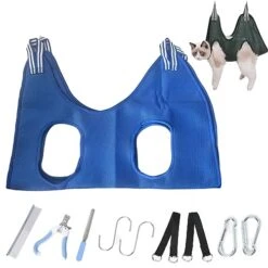 Alkyne Cuddles And Meow - Good Cat Hammock, Cuddlesmeow Cat&Dog Grooming Hammock, Pet Grooming Hammock Harness With Nail Clippers And Trimmer (Blue, S)