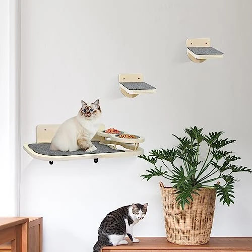 Cat Wall Shelves With 2 Steps,Cat Wall Mounted Shelves And Perches Set,Cat Wall Furniture With 2 Cat Bowls For Indoor Cats,Cat Climbing Shelf Hammock With Climbing Shelf Perches Plush Covered 8 Cat Wall Shelves With 2 Steps,Cat Wall Mounted Shelves And Perches Set,Cat Wall Furniture With 2 Cat Bowls For Indoor Cats,Cat Climbing Shelf Hammock With Climbing Shelf Perches Plush Covered - Image 6