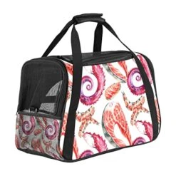 Pet Carrier Color Seafood Pattern Soft-Sided Pet Travel Carriers For Corgi,Cats,Dogs Puppy Comfort Portable Foldable Pet Bag Airline Approved