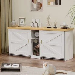 WJFORLION Cat Litter Box Enclosure, Cat Box Furniture Hidden - Hidden Cat Litter Box Furniture For 2 Cats, Large Wood Cat Litter Box Furniture For Living Room, White -Purritos Shop 51JRM9gdppL