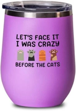 Cat Owner Pink Wine Tumbler 12oz - Dedicated Feline - Cat Women Fun Cat Parents Stuff Lady Paws Pet Dad Gifts -Purritos Shop 51MZ333fDnL. AC