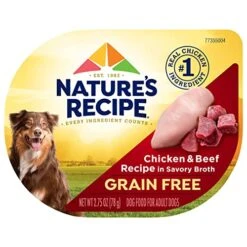 Nature's Recipe Grain Free Wet Dog Food, Chicken & Beef Recipe, 2.75 Ounce Cup (Pack Of 12)