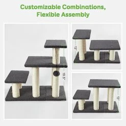 Pawque Dog Stairs & Cat Scratching Post Pet Steps For High Beds Couch, High-Strength Boards Holds Up To 150 Lbs For Indoor Small Cats Kittens Dogs Climbing Playing, 3 Combination Options, 3 Steps-Grey -Purritos Shop 51OfJa2N7pL